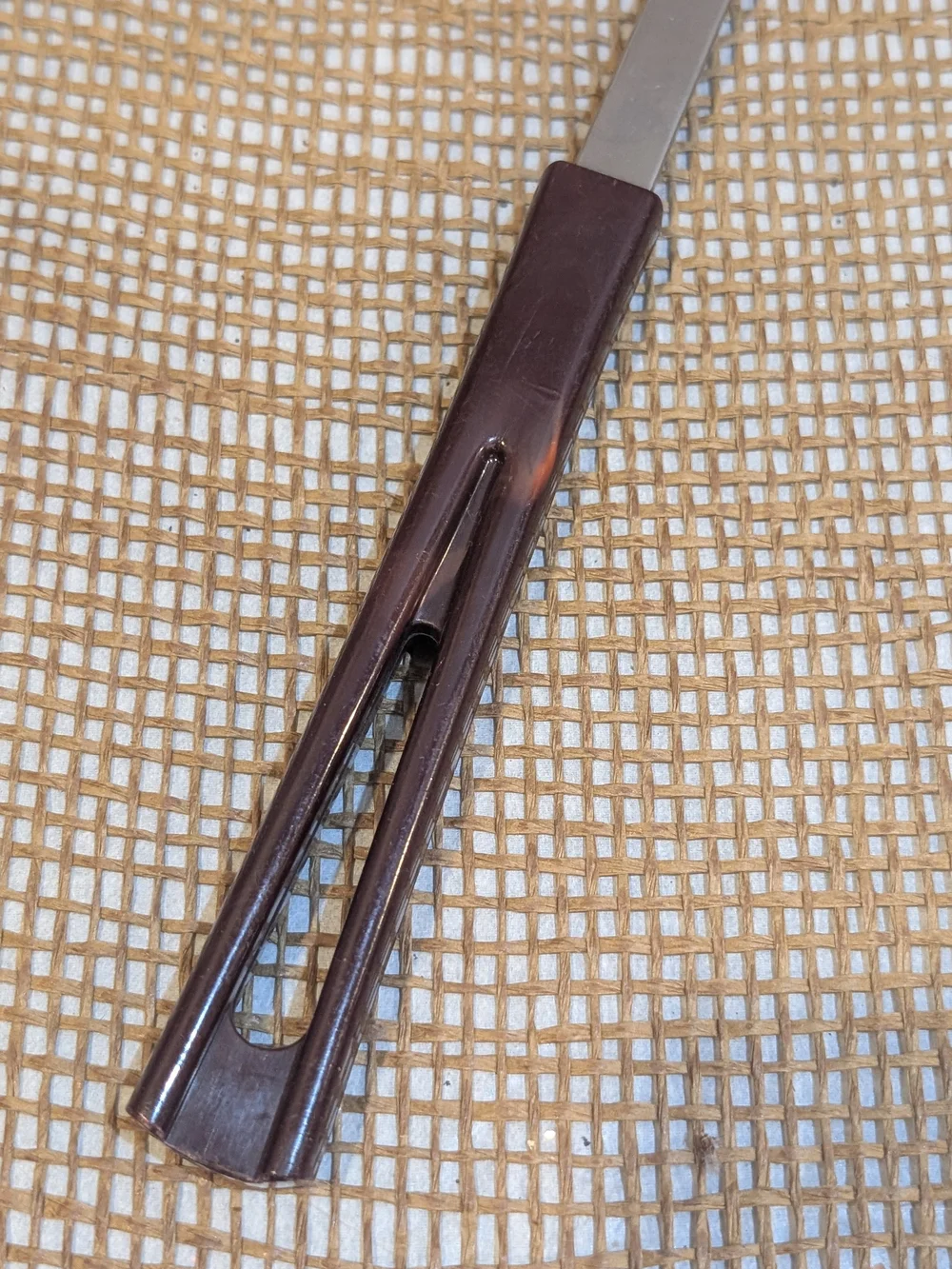 Vintage Stanhome Slotted Metal Turner with Marbled Brown Handle